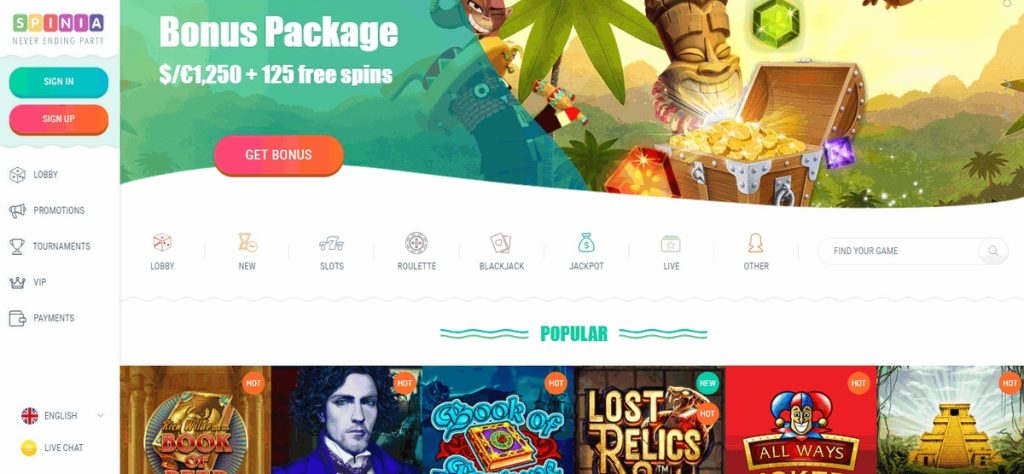 Top Spinia Casino Bonuses